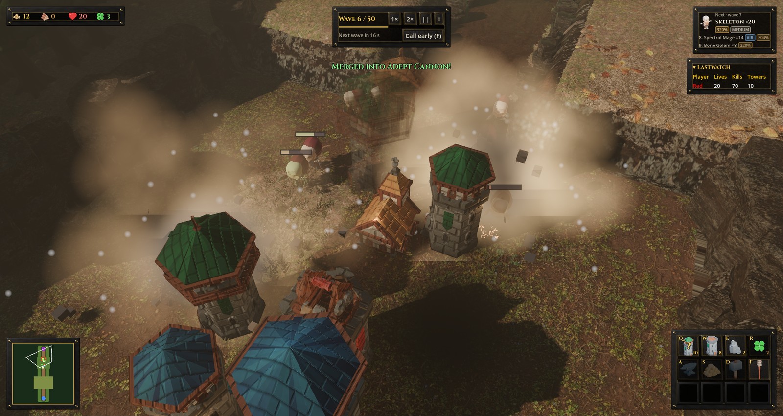 Two towers merge into a stronger one in a cloud of dust on Lastwatch